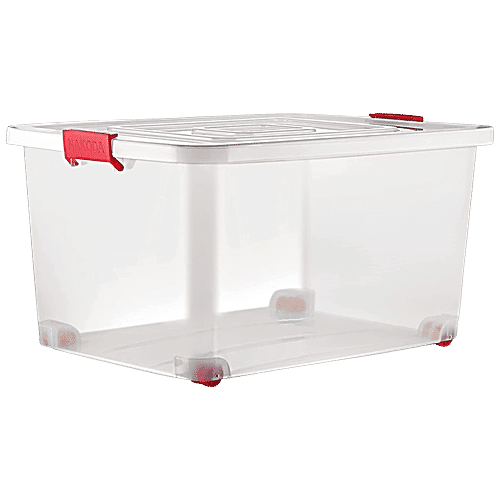 45L Large Storage Container Box Big Tub Plastic Transparent Wheeled Toy Box  Lock