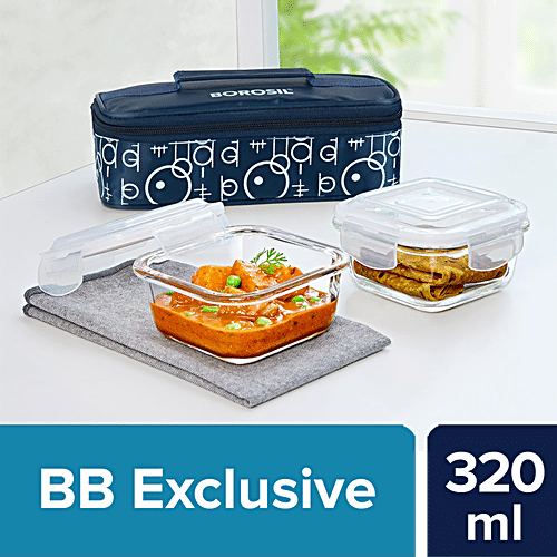 Glass Lunch Box- Set of 4 - SQUARE - 320 ML