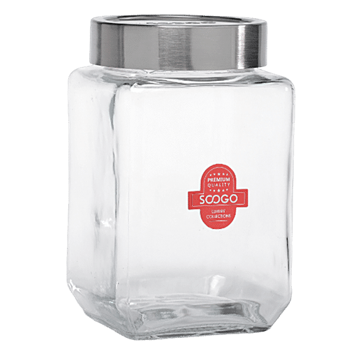 1000ml Glass Storage Jar with Airtight Lid, Square Glass Tea Tin,  Transparent Glass Canister for Ground