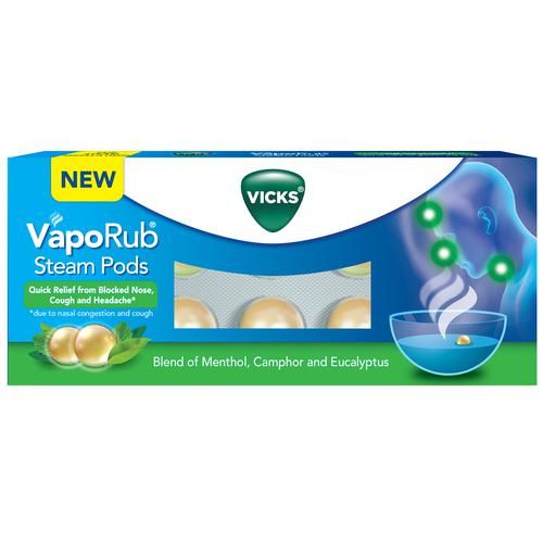 Buy Vicks Vaporub Steampods - For Steam Inhalation, Quick Relief From  Blocked Nose, Sinus Congestion, Headache, Cough, Cold. Online at Best Price  of Rs 199 - bigbasket