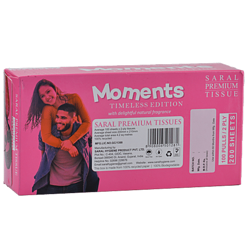 Saral Premium Tissues Facial Tissues - Moments Timeless Edition, 2 Ply, 1 pc (200 Sheets) 