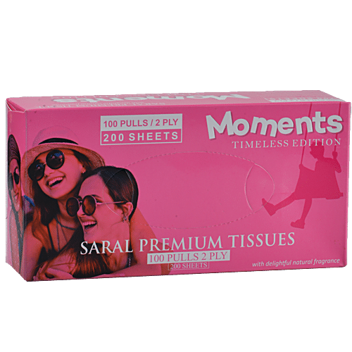 Saral Premium Tissues Facial Tissues - Moments Timeless Edition, 2 Ply, 1 pc (200 Sheets) 