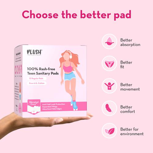 PLUSH Teen Cotton Sanitary Pads, 100% Rashfree, With Elevated Core  Techonolgy, 240mm Sanitary Pad, Buy Women Hygiene products online in  India