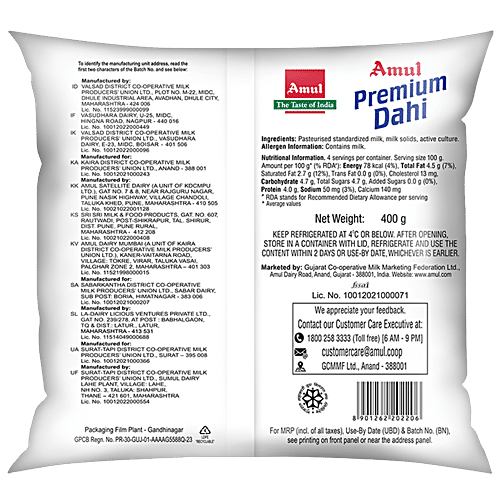 Amul Premium Dahi, 400 g Pouch Rich, Creamy & Tasty