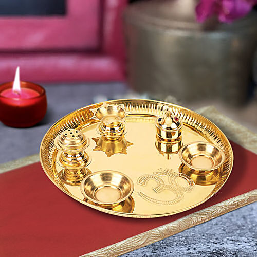 Brass Pooja Thali, Buy Brass Pooja Thali Set Online at Best Price