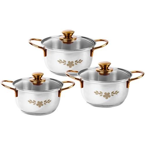 3pcs Stainless Steel Cookware Set Soup Pan Milk Pot With Glass Lid