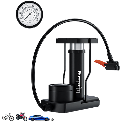 Buy Lifelong Mini Bicycle Foot Activated Air Pump with Meter