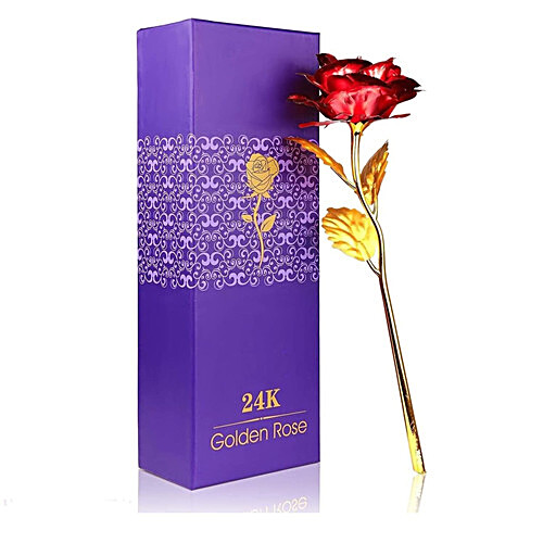 Buy JBG Home Store Red Rose Flower Gift Box - With Golden Leaf & Stem ...