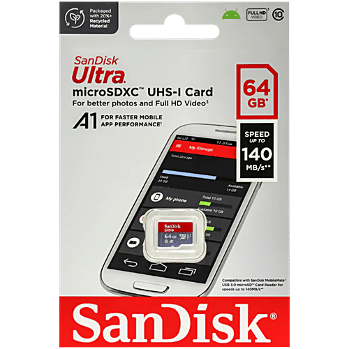 Buy Sandisk Ultra 64GB MicroSDXC Memory Card - UHS-I, 140MB/s R Online ...