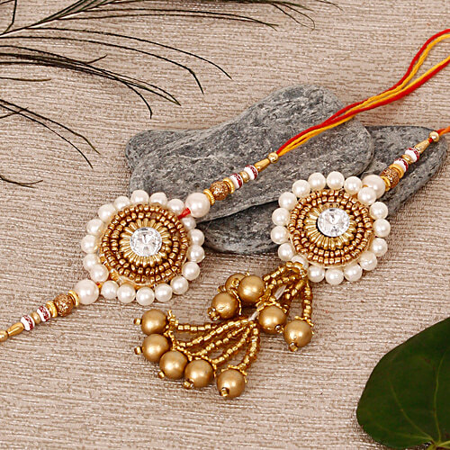 Buy eCraftIndia Golden & White Beads Pearl Diamond Designer Bhaiya ...