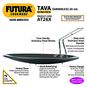 Hawkins Futura Hard Anodised Tava, Diameter 26 cm, Thickness 6.35 mm