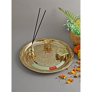 HAZEL Aarti Thali Brass Puja Puja Worship S3 - Golden, 1 pc