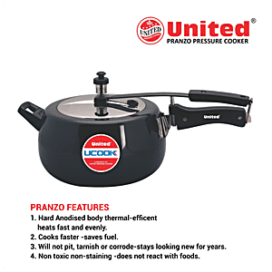 United Hard Anodised Steel Inner Lid Pressure Cooker Induction Base Black 5 L