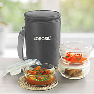 Borosil - Carry Fresh Stainless Steel Insulated Lunch Box Set of 2, 280ml, Grey