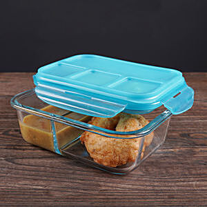 Glass food storage box 980 ml, with 2 separate compartments