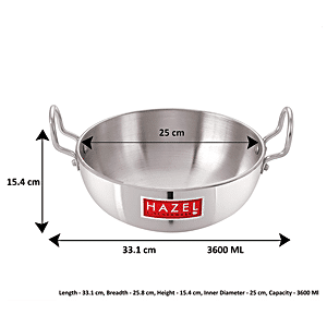 HAZEL Aluminum Deep Frying Pan Induction Base Kadai for Indian Cooking,  100oz-Silver 