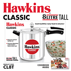 8 Litre Tall Hawkins Classic Aluminium Pressure Cooker - Stovetop Cooker