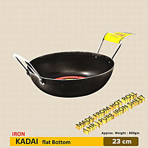 Iron Kadai With Flat Bottom, Induction Friendly Khadai for Cooking,pre  Seasoned Iron Flat Bottom Pan With Steel Handle 