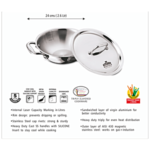 Buy Best Triply Stainless Steel kadai/kadhai Online - The Indus Valley