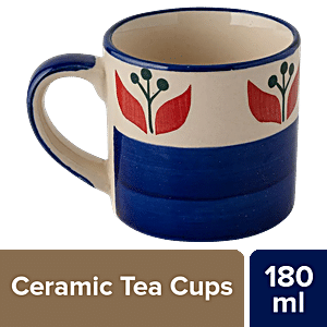 Handpainted Ceramic Tea Cups Set of 6 Cups & Coffee Mug 'Floral' (180 ML)