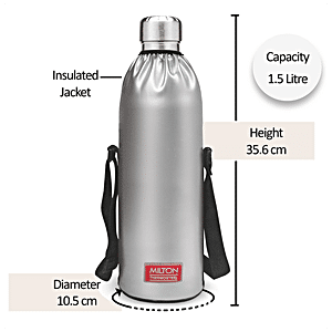  Milton Duo DLX 1800 Thermosteel 24 Hours Hot and Cold Water  Bottle with Bag, 1 Piece, 1.8 Liters, Silver, Leak Proof, Office Bottle, Gym, Home, Kitchen, Hiking, Trekking
