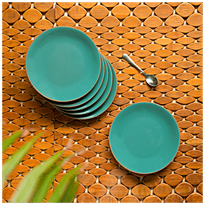 Hand Glazed Dinner Plates With Side/Quarter Plates & Katoris In Ceramic (12  Pieces, Microwave Safe)