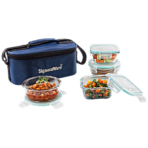 Signoraware executive glass cheap lunch box with bag