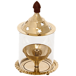 Buy eCraftIndia Brass Akhand Diya With Glass & Option To Hold Online at ...