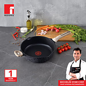 Buy Bergner Ultimate ILag Marble Non-Stick Deep Fry Pan With Glass Lid 28 cm  - Induction Base, Wooden Soft Touch Handle, Food Safe PFOA Free, Thickness  4.5mm, Grey Online at Best Price of Rs 1099 - bigbasket