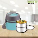 Borosil Carry Fresh Stainless Steel Insulated Lunch Box Set, 280ml, Set of 2, Blue