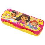 Pratap Pencil Box - Plastic, Big Lock, Dora & Friends, Dark Pink & Yellow,  1 pc