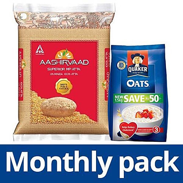 Buy Bb Combo Quaker Oats 1 5 Kg Pouch Aashirvaad Atta Whole Wheat 5 Kg Pouch Combo 2 Items