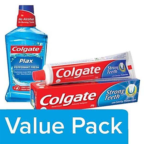 Buy Colgate Toothpaste - Strong Teeth 200G + Mouthwash - Plax Pepper ...