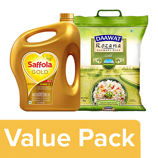 Buy Saffola Saffola Gold Refined Cooking Oi L Jar Daawat Basmati Rice  kg Pouch Online at Best Price of Rs 883.09 bigbasket