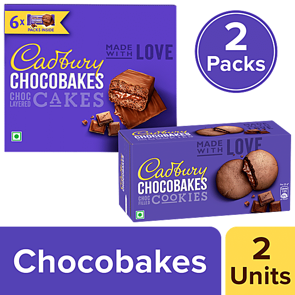 Buy Cadbury Chocobakes ChocLayered Cakes 114g + ChocFilled Cookies 150g ...