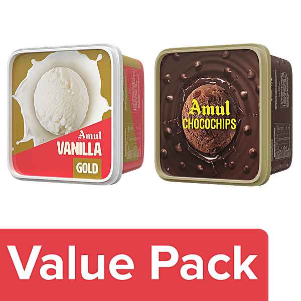 Buy Amul Ice Cream Gold, Vanilla 1 L + Choco Chips, Real Milk 1 L ...