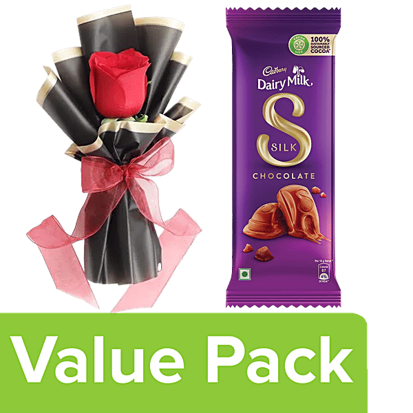 Buy bb Combo Cadbury Dairy Milk Silk 150 g + 1 Red Rose With Pink ...