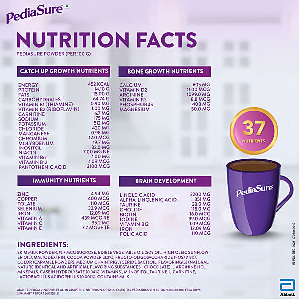 Buy Pediasure Nutritional Powder Premium Chocolate 400 Gm Jar Online At  Best Price of Rs 840 - bigbasket