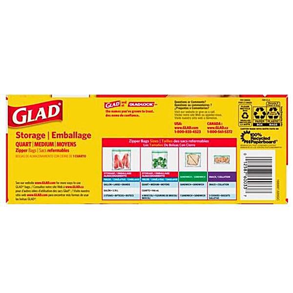 Buy Glad Freezer Quart Zipper Bags - Medium Online at Best Price of Rs 350  - bigbasket