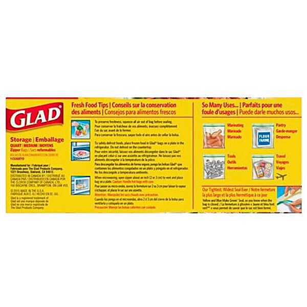 Buy Glad Freezer Quart Zipper Bags - Medium Online at Best Price of Rs 350  - bigbasket