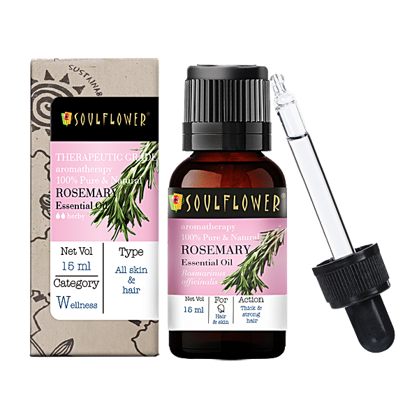 Soulflower Rosemary Essential Oil - For Hair Growth & Hair Fall Control,  Soothes Skin, 100% Pure, 15 ml