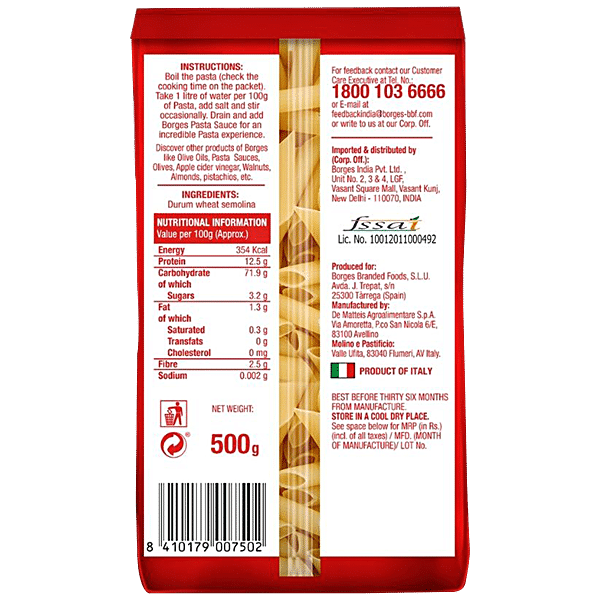 Buy BORGES Durum Wheat Pasta - Penne Rigate 500 gm Pouch Online at Best  Price. of Rs 152.49 - bigbasket