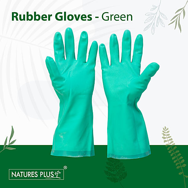 NATURES PLUS Rubber Gloves - green, Medium, 20 cm, 1 pair