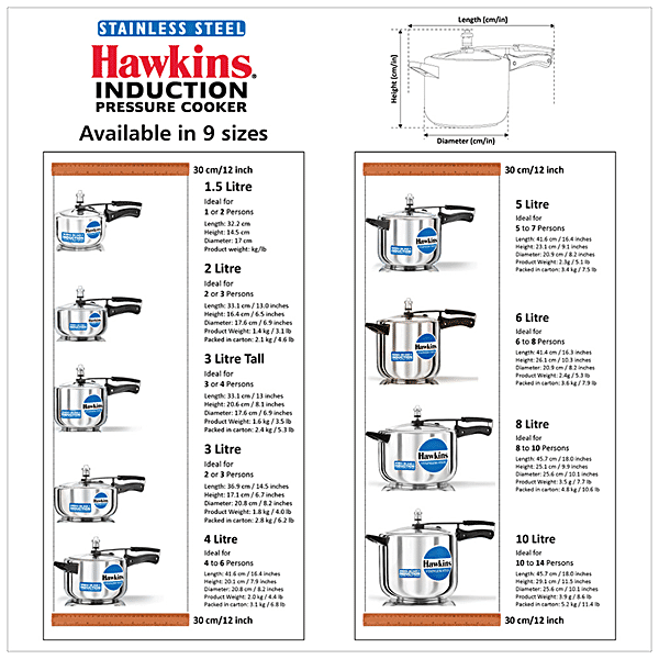 Hawkins 3 Liters Stainless Steel 3 Liters Pressure Cooker HSS3W