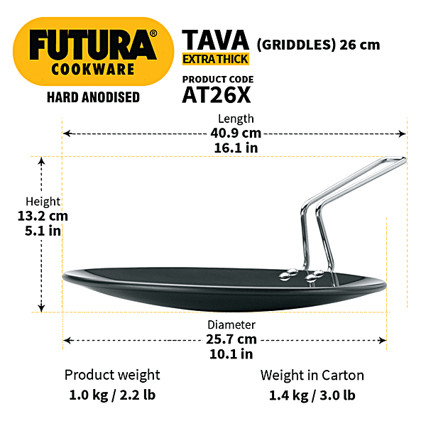 Hawkins Futura Hard Anodised Tawa, 26cm (L50), Diameter: 6 Inch