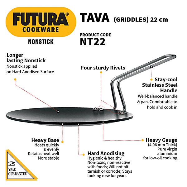 Hawkins Futura Anodised Tawa AT26 Hard Anodised Tava 26 cm Diameter Black