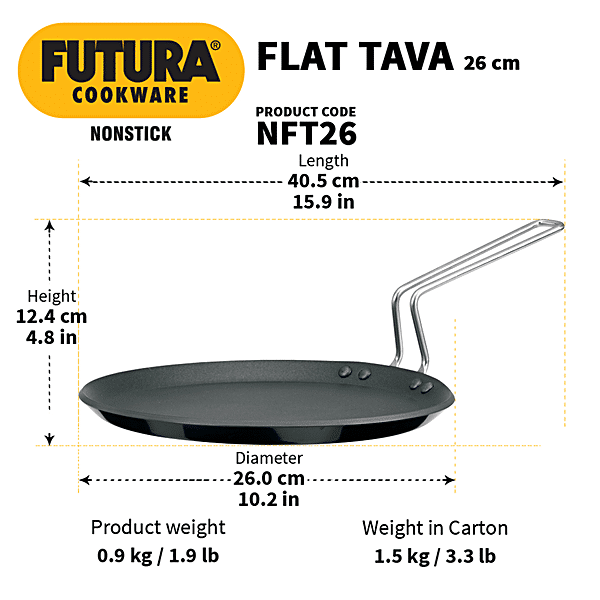 Buy Hawkins Futura Non-Stick 26cm Flat Tawa, Pancake Pan, Flat Pan, Black  (NFT26P) Online at Best Prices in India - JioMart.