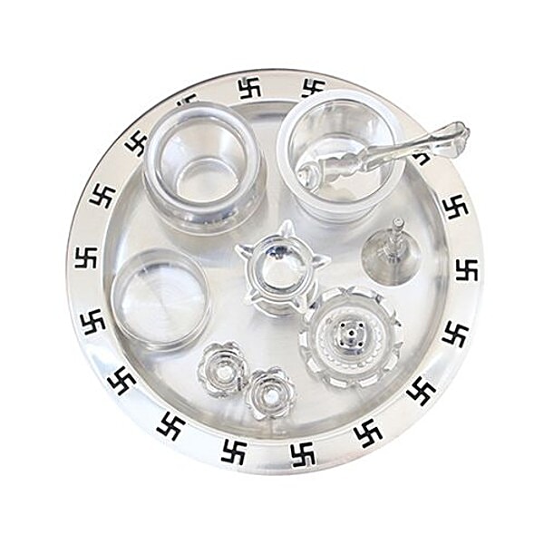 Buy Shubhkart Silver Swastik Thali Set Online At Best Price Of Rs 629.8 ...