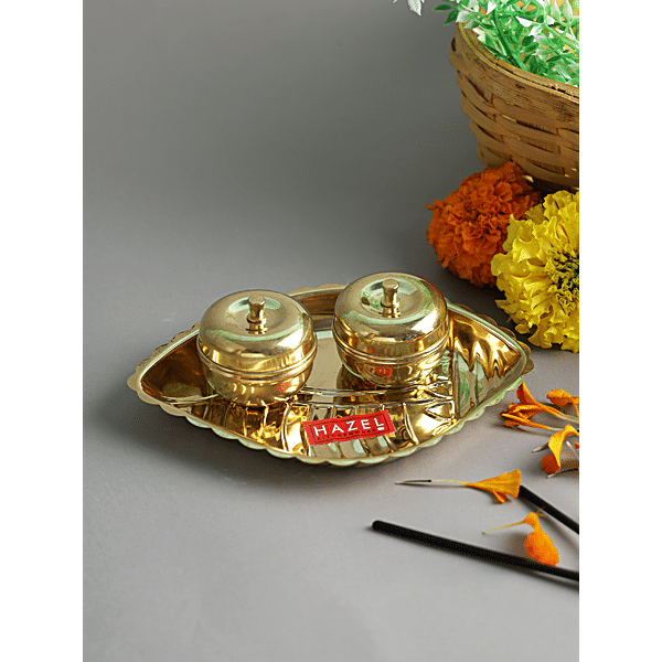 Brass Thali Set Solid Pure Brass Dinner Thali Set (Golden) -6 Pieces Dinner  Thali Set I Premium Gifts