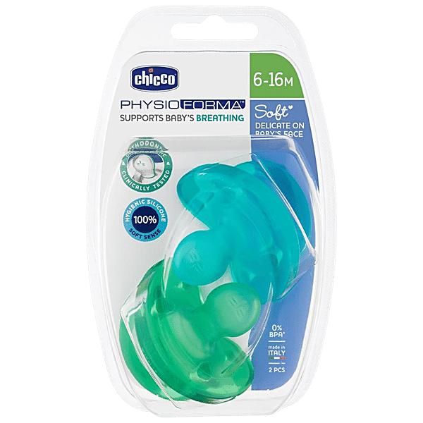 Chicco Baby Soother PH.SOFT SIL, 6-16M (Blue & Green) 2 pcs